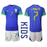 Brazília Lucas Paqueta #7 Vonkajší Detský futbalový dres MS 2022 Krátky Rukáv (+ trenírky)